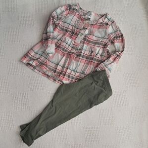 Baby girl Carter's 2pc plaid shirt and green pants set